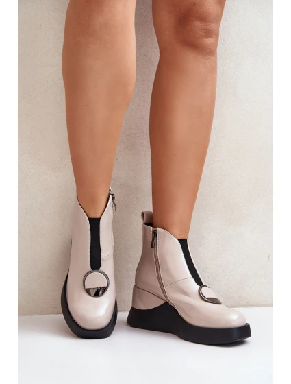 Lakované Boty Na Klíně Zateplené D&A Béžové MR880-136