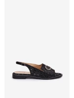 Kožené Sandály S Dekorací Na Plochém Podpatku S.Barski KV51-096 Černé