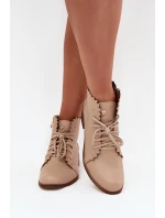 Kožené Boty Na Plochém Podpatku Béžové model 21703484 - Zazoo Kožené Boty Na Plochém Podpatku Béžové model 21703484 - Zazoo