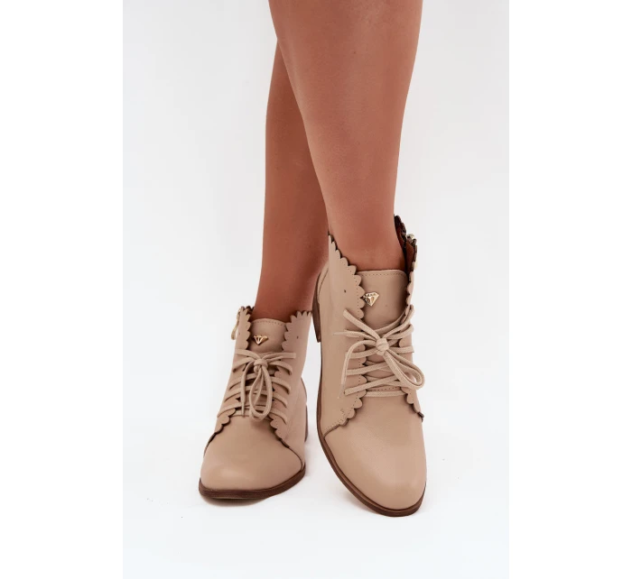 Kožené Boty Na Plochém Podpatku Béžové model 21703484 - Zazoo Kožené Boty Na Plochém Podpatku Béžové model 21703484 - Zazoo