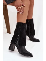 Kožené dámské kotníkové boty na sloupku s ohnutým lýkem vyhřívané Maciejka K7206-01 Černé