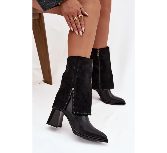 Kožené dámské kotníkové boty na sloupku s ohnutým lýkem vyhřívané Maciejka K7206-01 Černé