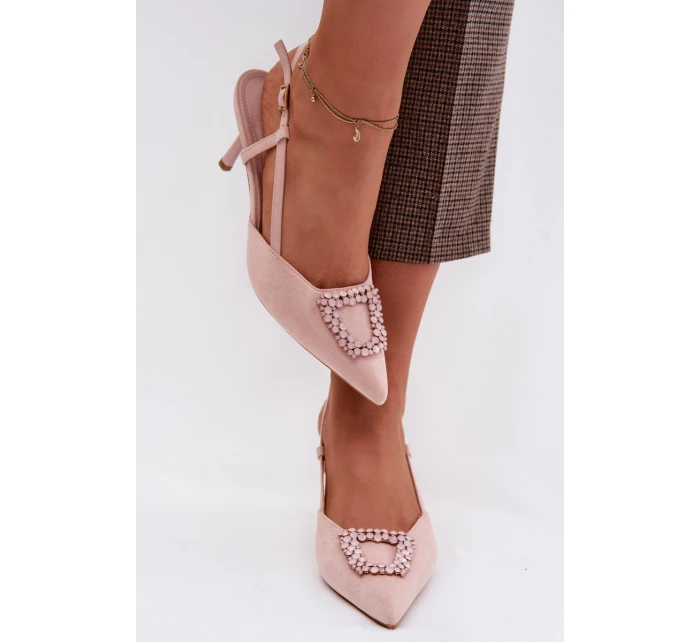 Dámské sandály na jehlovém podpatku s ozdobou Růžové Ismeria