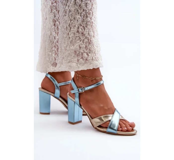 Ekologické kožené sandály na vysokém podpatku modrá a zlatá Abilica Ekologické kožené sandály na vysokém podpatku modrá a zlatá Abilica