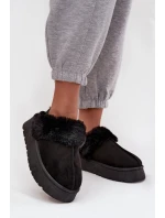 Dámské pantofle na platformě s kožíškem – černé Linaris Dámské pantofle na platformě s kožíškem – černé Linaris