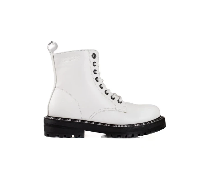 Dámské kotníčkové boty na plochém podpatku KK274539 Bílá s černou - BIG STAR