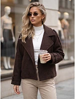 Krátký dámský dvouřadý kabát s páskem v čokoládové barvě FashionStreet NY0792 Krátký dámský dvouřadý kabát s páskem v čokoládové barvě FashionStreet NY0792