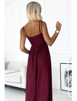 Dlouhé dámské šaty ve vínové bordó barvě na s rozparkem na noze model 21775095 - numoco