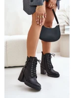 Zateplené boty na podpatku se zlatým detailem černé model 21672445 - Boto