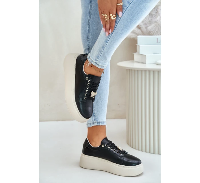 Kožené Dámské Sneakersy Na Platformě S  Černé model 21675586 - VINCEZA