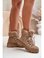 Dámské Šněrovací Boty S Kožíškem Tmavě Béžové model 21679550 - Boto