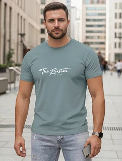 Pánské bavlněné tričko s potiskem „The Boston“ v barvě petrol, FashionStreet NX5129R