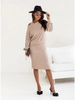 Béžový dámský úpletový komplet se šaty bez rukávů model 20543824 - Moon