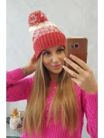 Dámská čepice s bambulí Abigail K326 raspberry+ecru Dámská čepice s bambulí Abigail K326 raspberry+ecru