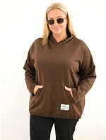 Dámská plus size viskózová mikina s kapucí a klokaní kapsou hnědá Dámská plus size viskózová mikina s kapucí a klokaní kapsou hnědá
