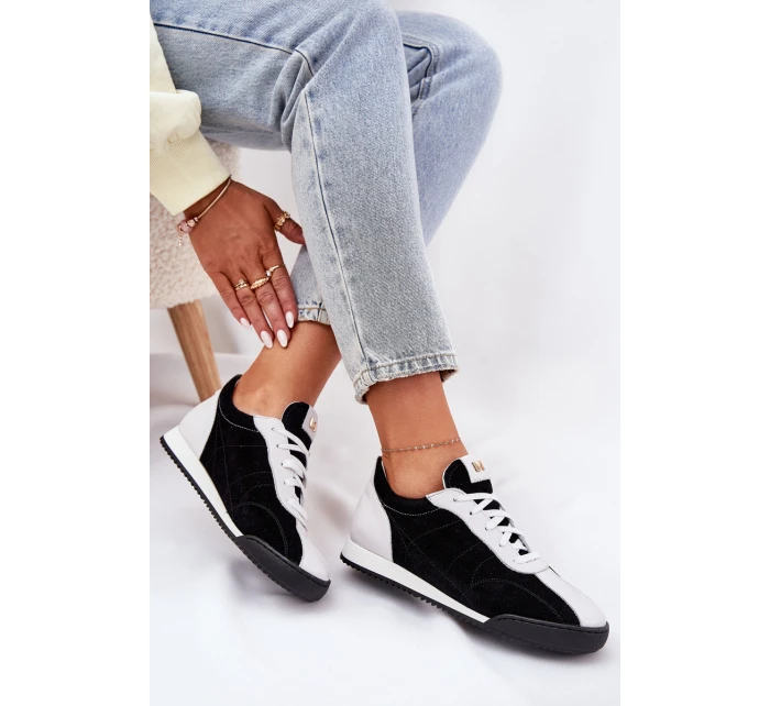 Dámské Kožené Sportovní Boty model 21690049 Černé - Laura Messi Dámské Kožené Sportovní Boty model 21690049 Černé - Laura Messi