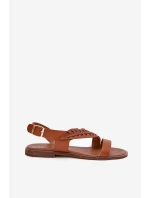 Dámské sandály z přírodní kůže na plochém podpatku Zazoo 3564 Camel Dámské sandály z přírodní kůže na plochém podpatku Zazoo 3564 Camel