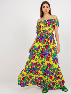 Žluté španělské květinové maxi šaty s páskem
