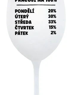 PRACUJI NA 100% - bílá  sklenice na víno 350 ml