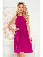 Dámské šifonové šaty ve fuchsiové barvě se zavazováním model 22148368 - numoco