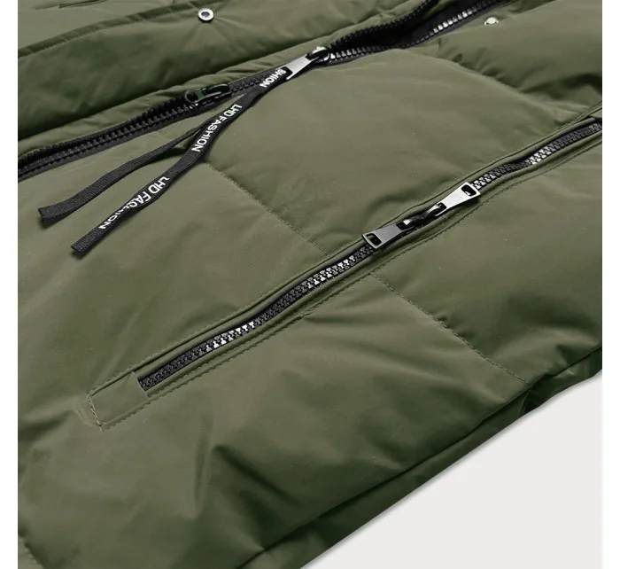 Dlouhá dámská zimní bunda v olivové barvě s kožešinovou podšívkou LHD (LHD-24571) Dlouhá dámská zimní bunda v olivové barvě s kožešinovou podšívkou LHD (LHD-24571)