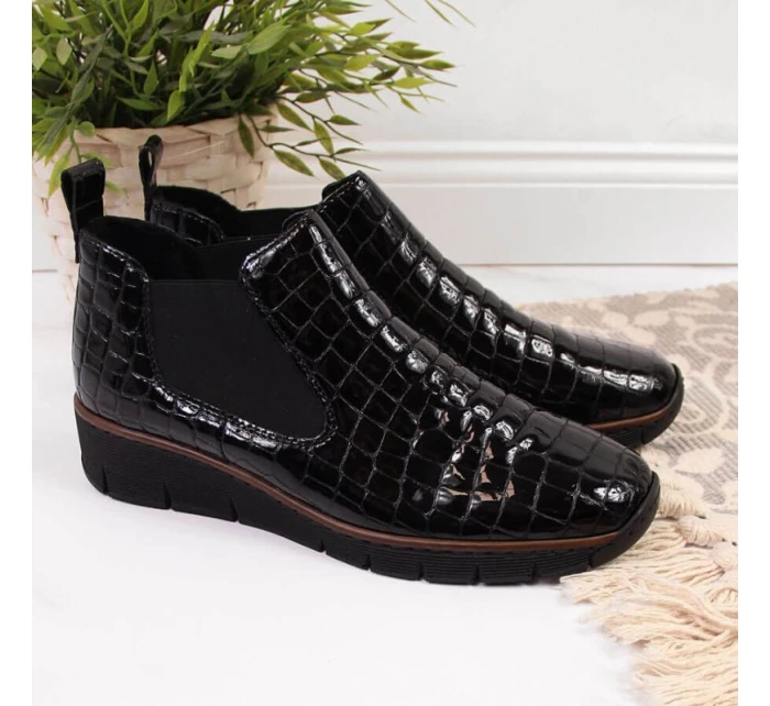 Kožené boty z hadí kůže Rieker W R474 černé Kožené boty z hadí kůže Rieker W R474 černé