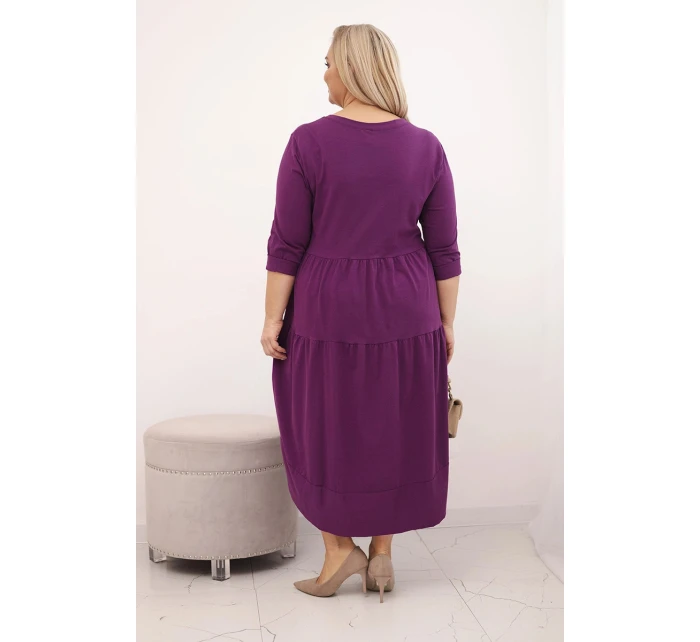 Dámská bavlněná sukýnka Plus Size s volány a ohrnutým rukávem tmavě fialová