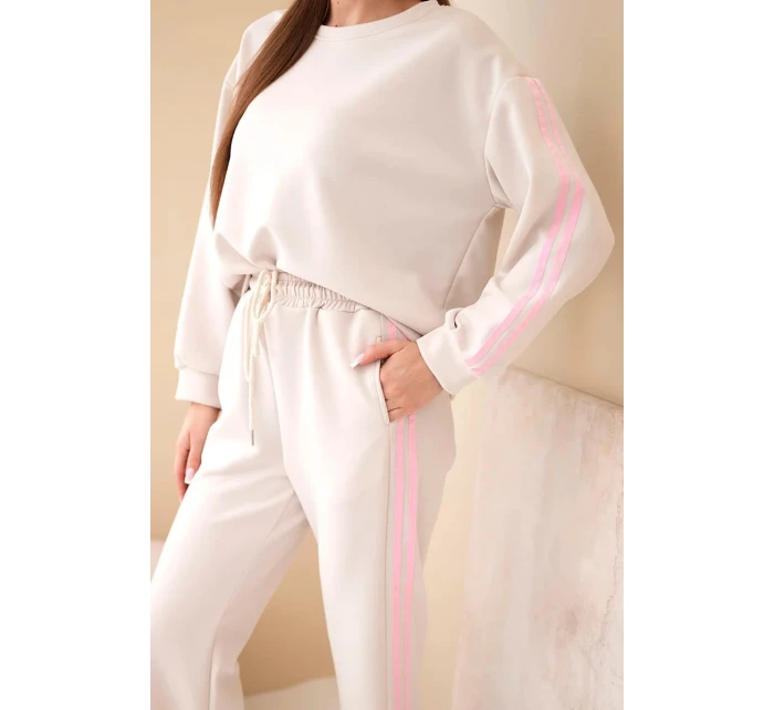 Dámský viskózový komplet v  s lampasy béžový model 22011678 - K-Fashion