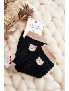 Dámské teplé ponožky s medvědem Černé