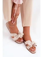 Plné Dámské Pantofle S Mašlí Béžové model 21688585 - Boto