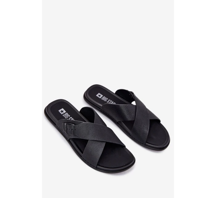 Pánské Kožené Sandały S Přezkou Big Star model 21693015 Černé - Big Star Shoes Pánské Kožené Sandały S Přezkou Big Star model 21693015 Černé - Big Star Shoes