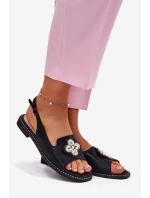 Dámské Sandály Na Plochém Podpatku S Ozdobným Detalem S.Barski KV51-080 Černé Dámské Sandály Na Plochém Podpatku S Ozdobným Detalem S.Barski KV51-080 Černé