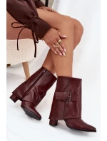 Zateplené Kotníkové Boty Na Podpatku S Otočeným Svrškem A Přezkou Bordové Ylenara Zateplené Kotníkové Boty Na Podpatku S Otočeným Svrškem A Přezkou Bordové Ylenara