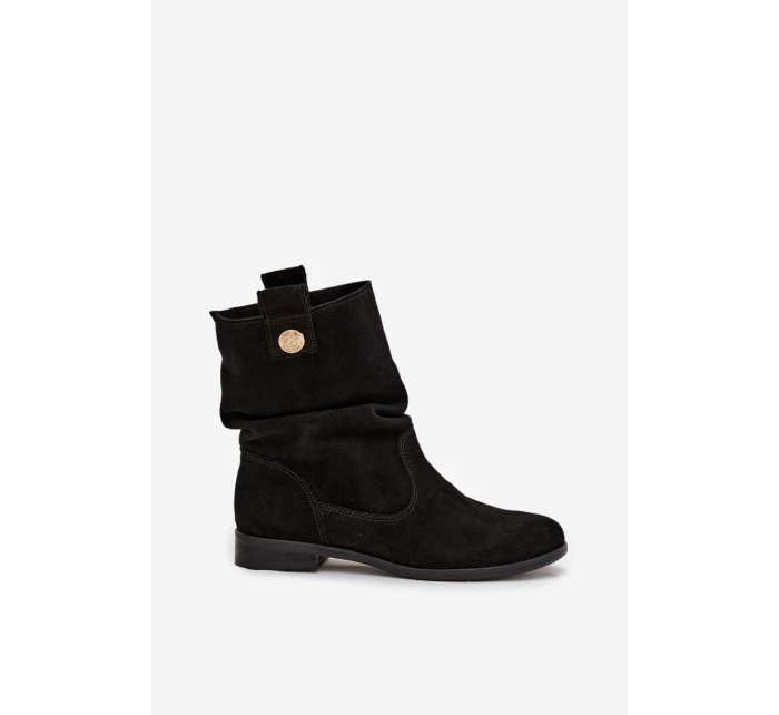 Kožené semišové dámské boty s žebrováním zateplené Zazoo 4210 Černé