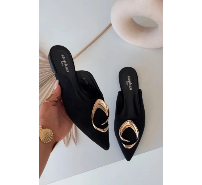 Dámské pantofle Mule s ozdobným zlatým detailem Černé Galvella Dámské pantofle Mule s ozdobným zlatým detailem Černé Galvella