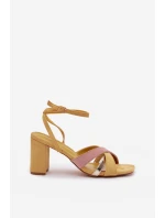 Dámské sandály na podpatku s pásky Eko semiš žluté model 21937474 - Boto