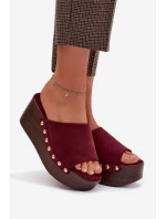 Dámské pantofle na platformě s Zlatými sponami Eko semiš Bordové Helivina