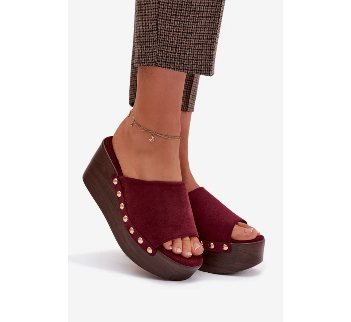 Dámské pantofle na platformě s Zlatými sponami Eko semiš Bordové Helivina