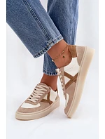 Kožené semišové dámské tenisky model 22076948 béžové - Zazoo