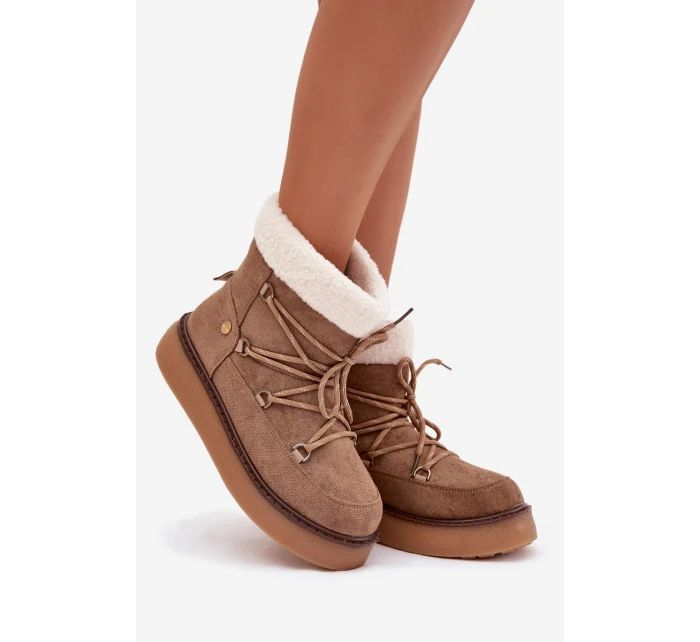 Dámské sněhule na platformě se šněrováním – světle hnědé Roselya Dámské sněhule na platformě se šněrováním – světle hnědé Roselya