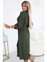 model 21146238 Midi košilka se zlatými knoflíky a vázáním KHAKI - numoco basic