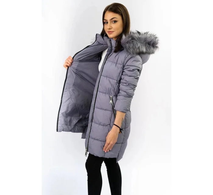 Dámská zimní prošívaná bunda ve vřesové barvě s kapucí (7702)