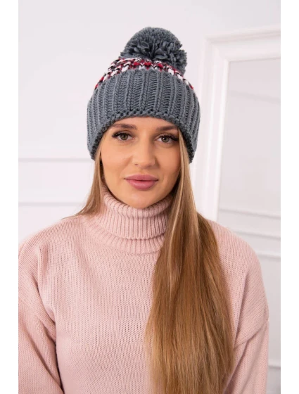 Dámská čepice Ellen s bambulí K325 tmavě šedá+červená Dámská čepice Ellen s bambulí K325 tmavě šedá+červená