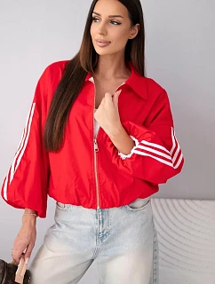 Dámská jarní model 22227948 bunda s límcem a lampasy červená - K-Fashion