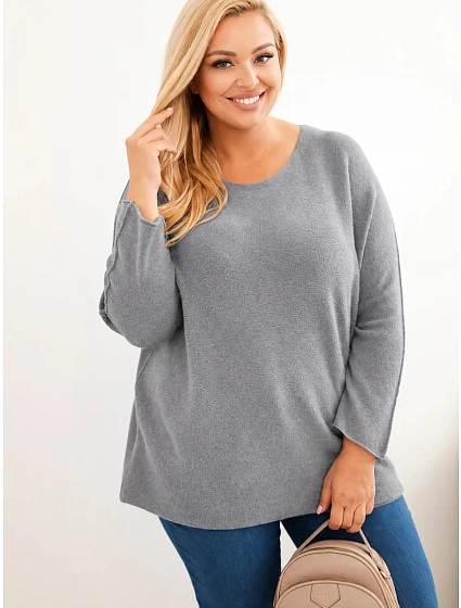 Dámský svetr plus size s lodičkovým výstřihem grafit Dámský svetr plus size s lodičkovým výstřihem grafit
