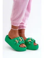 Dámské pěnové pantofle se zdobením na silné podrážce, zelená Bremavia Dámské pěnové pantofle se zdobením na silné podrážce, zelená Bremavia