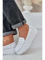 Dámské kožené mokasíny na platformě a klínku Elanindel – bílé
