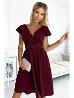 425-4 MATILDE Šaty s výstřihem a krátkými rukávy - Bordeaux 425-4 MATILDE Šaty s výstřihem a krátkými rukávy - Bordeaux