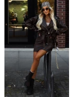 Bunda z měkké ekokůže s páskem a asymetrickým zipem hnědá model 21322454 - numoco basic