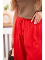 Mušelínové kalhoty se širokou nohavicí červený